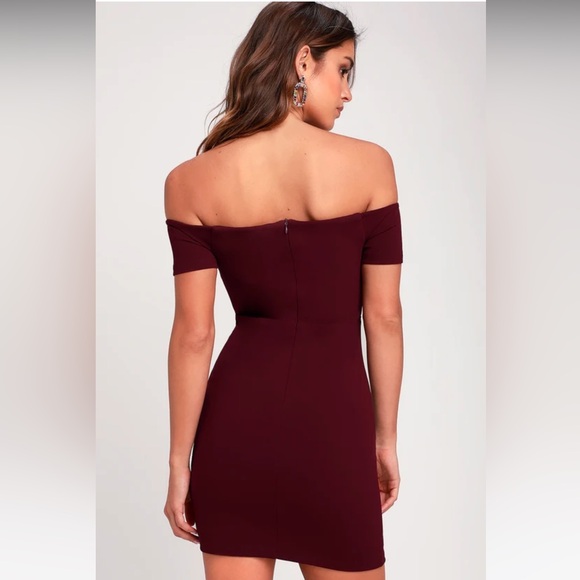 NWT LULUS Cheers to This Burgundy Off-the-Shoulder Bodycon Dress size L - Picture 3 of 5